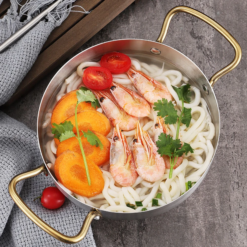 

1Pcs Korean Ramen Pot Stainless Steel Multi- Pot Thickened Noodle Cooking Pan Double Ears Household