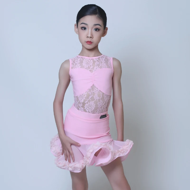 

Kids Performance Dancing Clothes For Girls Pink Latin Dance Competition Dress Stage Practice Ballroom Dance Clothing SL10774