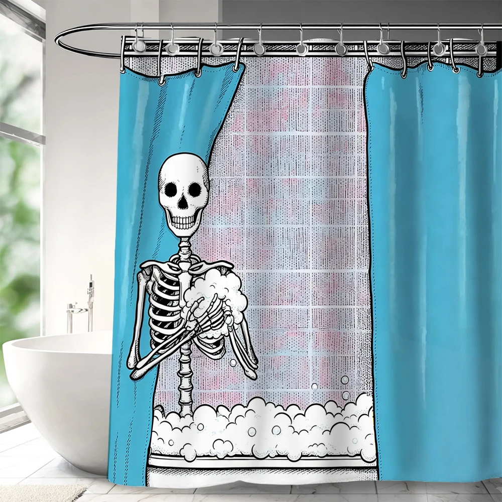1pc Unique and Funny Skeleton Shower Curtain Bathroom Partition Curtain,Printed Polyester Fabric Dry Wet Separation Bath Curtain
