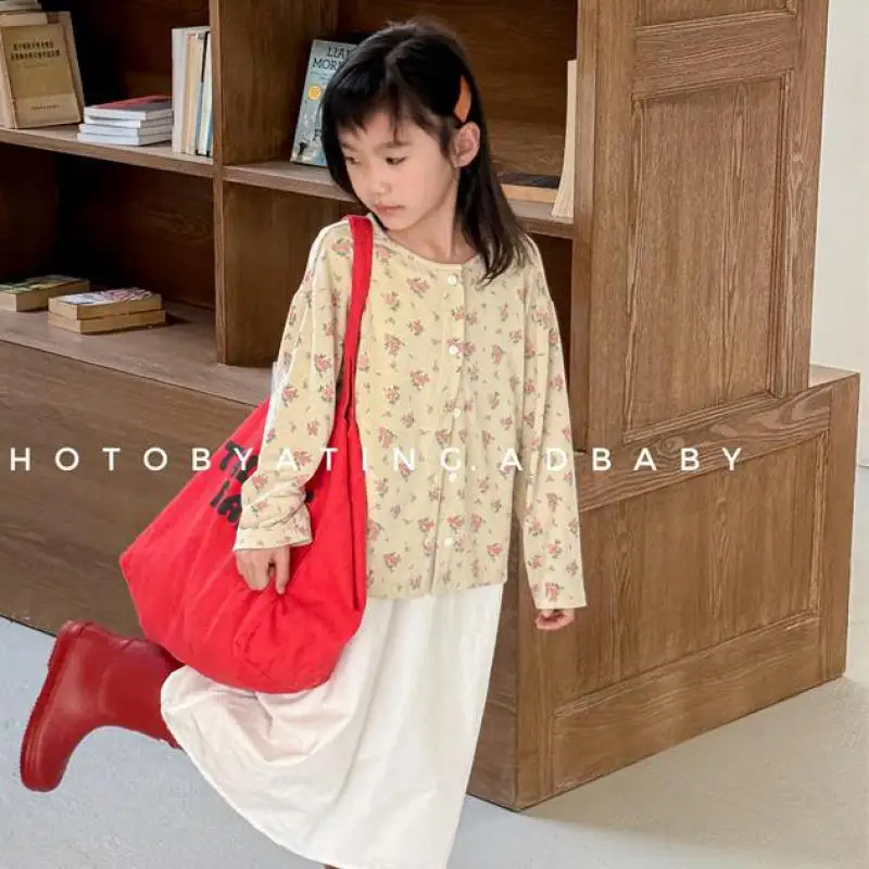 

2025 Spring New Girls Floral Cardigan Children Long Sleeve Cotton Coat Summer Baby Girl Sunscreen Jacket Kids Clothes 1-6year