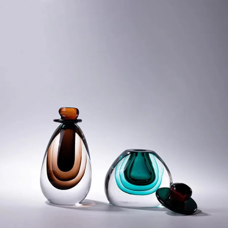Glass Vase Double Stained Thick Glass Storage Tank with Lid Gradient Flower Vase Craft Terrarium Home Decoration Accessories