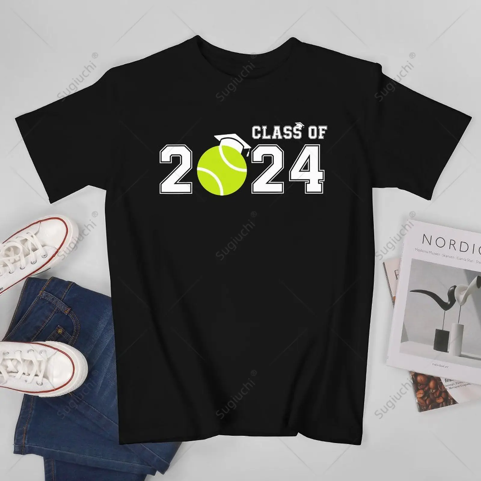 Unisex Men Tennis Player Class of 2024 Tennis Senior High School Grad Tshirt Tees T Shirts Women Boys 100% Cotton T-Shirt