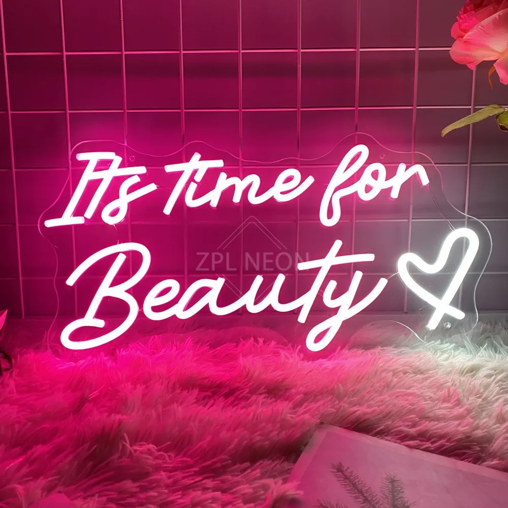 It's Time For Beauty Neon Sign Led Lights Beaty Salon Makeup Room Decor Wall Art Neon Light Led Sign For Clothing Shop Decor