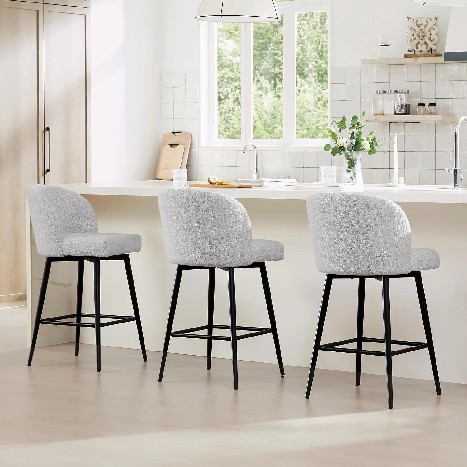 White Fabric Counter Height Bar Stools Set of 4 for Kitchen Dining, Customized - view 4
