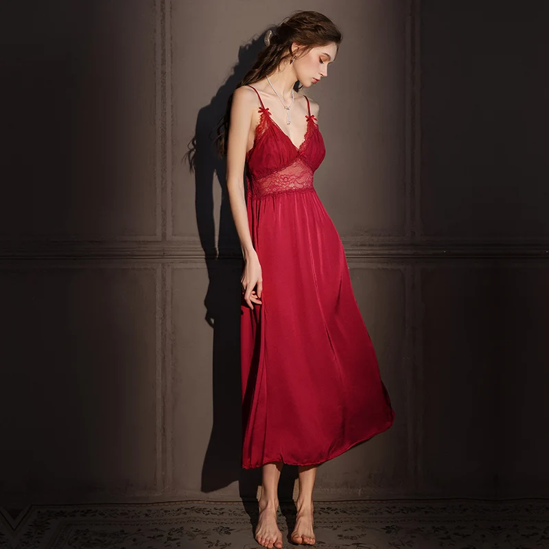 

DAIMELU French court style sleepwear lace nightdress with chest pad women's Nightgowns summer light luxury pajamas female nighty