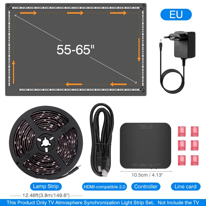 New Fancy Tv Backlight,Hdmi 2.0 Compatible,Rgb Led Light String,With Sync Box,Plug In,No Wifi,For 40/55/75 Inch ,For Tv Gaming