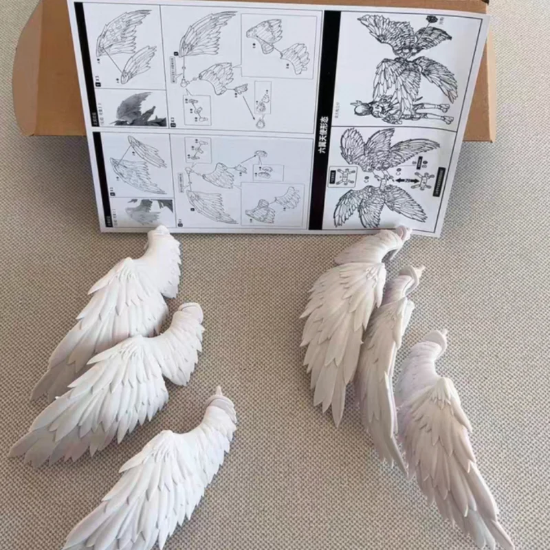 In Stock 1/6 1/4 1/8 BJD Feather Six-Winged Wings Figurine Peripherals Back Accessories Model Finished Product Solid Color Gift