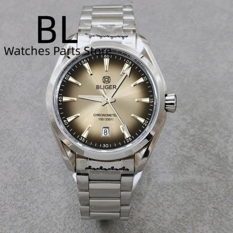 BLIGER Sunburst Grey Dia A150 Watch For Men 6 O'clock Date NH35 Mechanical Watch 40MM Stainless Steel Sapphire Glass Waterproof