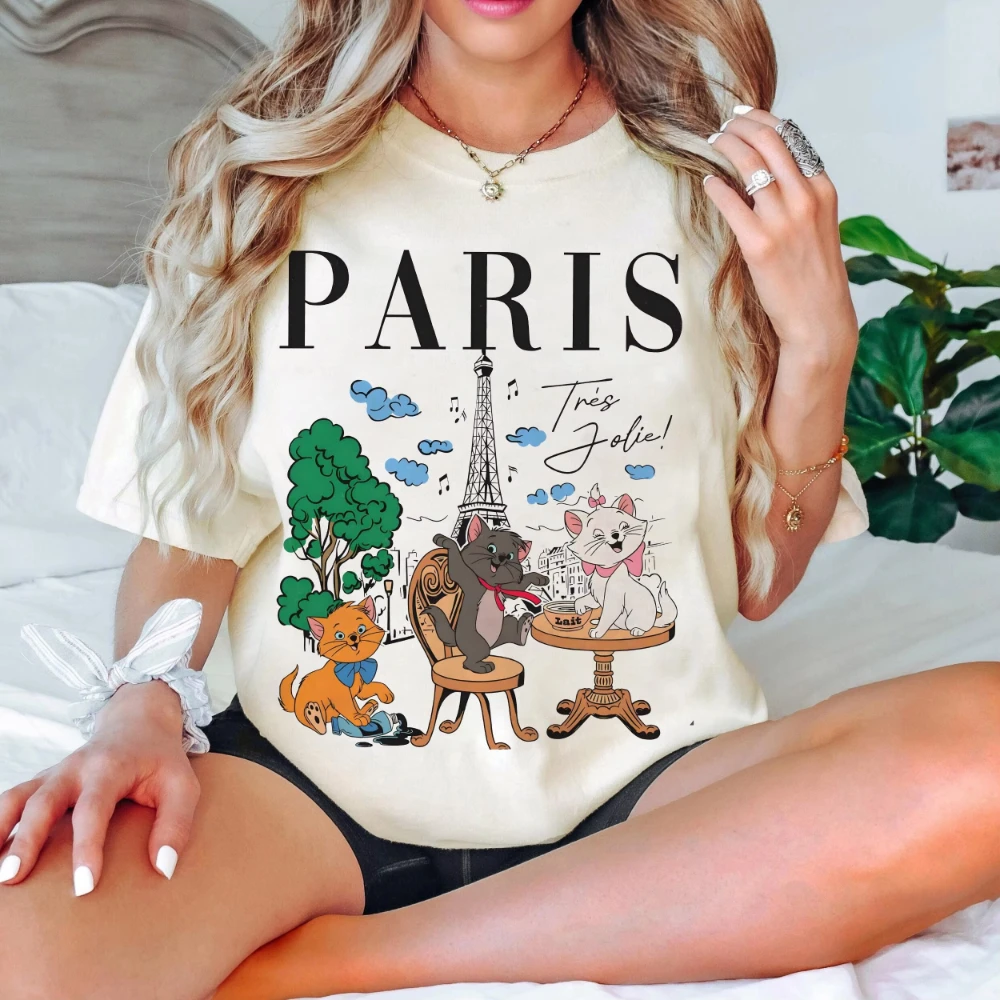 خمر الأرستقراطيين في باريس قميص ديزني ماري بيرليوز تولوز صباحور تي شيرت القط عاشق الفتيات رحلة وتتسابق المرأة تي شيرت