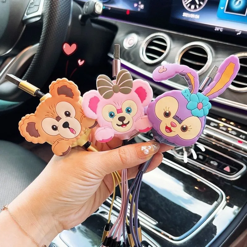 

StellaLou Data Cable Bear Duffy Cute Cartoon Figure 3-in-1 Suitable for IPhone Android USB Car Charging Cable One To Three Gift