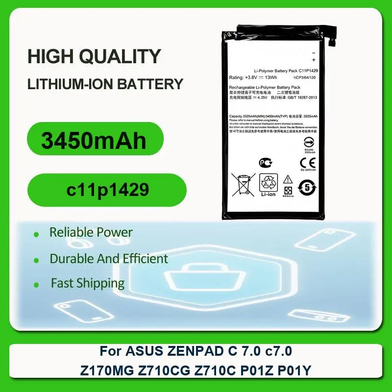 Replacement Tablet Battery For ASUS ZENPAD C 7.0 c7.0 Z170MG Z710CG Z710C P01Z P01Y c11p1429 3450mAh