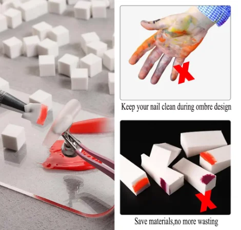 100/50 Stück Quadratisches Nagelkunst-Schwamm-Set Farbverlauf Nagelpinsel Gel-Lack DIY Design Nagelschwamm-Griffstift Maniküre-Zubehör Werkzeuge – Detail 8