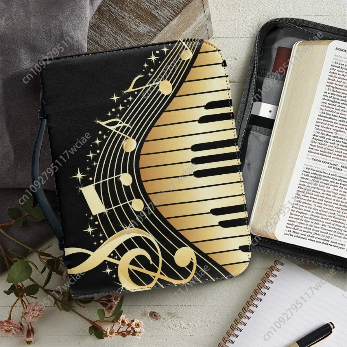 الفن البيانو لوحة المفاتيح الموسيقى تدوين نمط طباعة الكتاب المقدس حقيبة للسيدات حقائب اليد الجلدية المحمولة انغلق مقبض الكتاب المقدس حقيبة التخزين