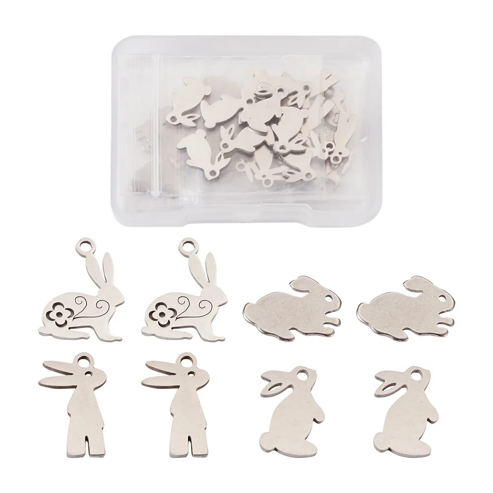 

32Pcs Cute Rabbit Metal Charms 304 Stainless Steel Bunny Pendants Easter For Necklace Bracelet Earrings Jewelry Making Supplies