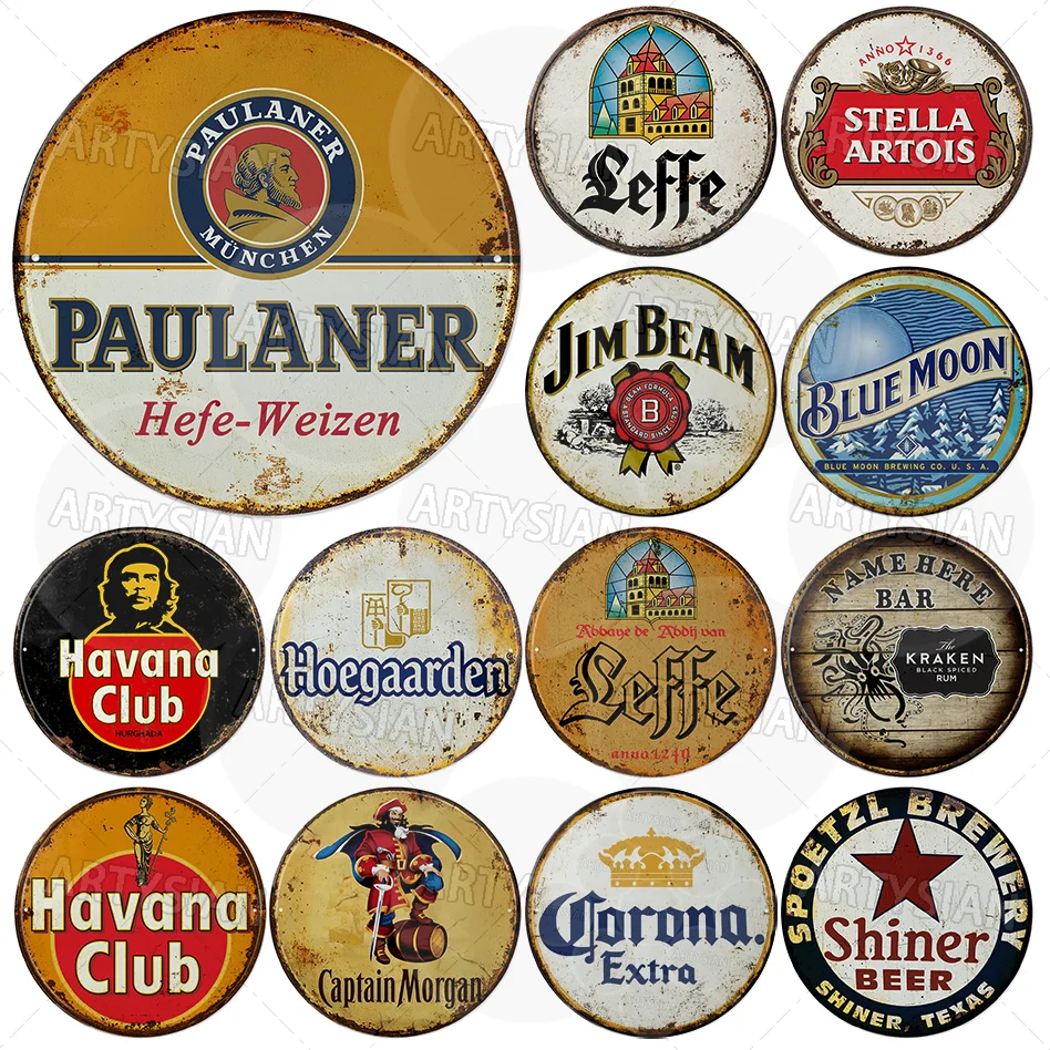 Garage Cafe Bar Pub Drink Vintage Round Metal Sign Beverage Beer Brewery Round Metal Plaque Industrial Wall Decor