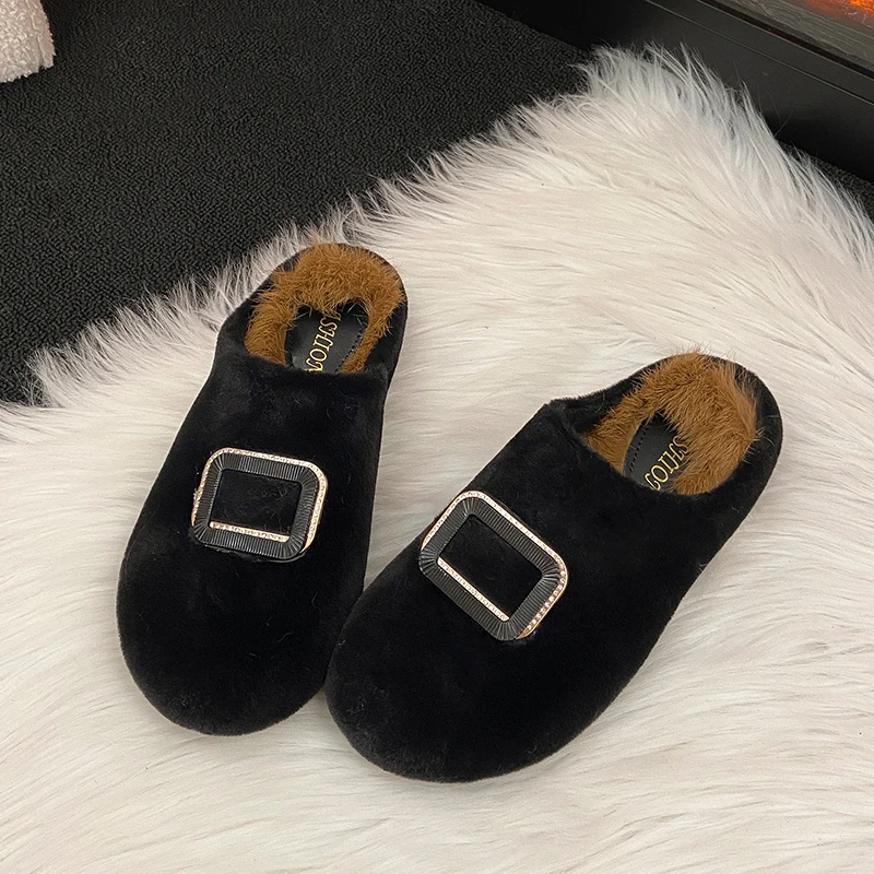 

Fur Women Flats Slippers Mules Shoes Slingback Sandals 2025 Winter Trend Sneaker Casual Comfort Home Flip Flops Mujer Zapatos