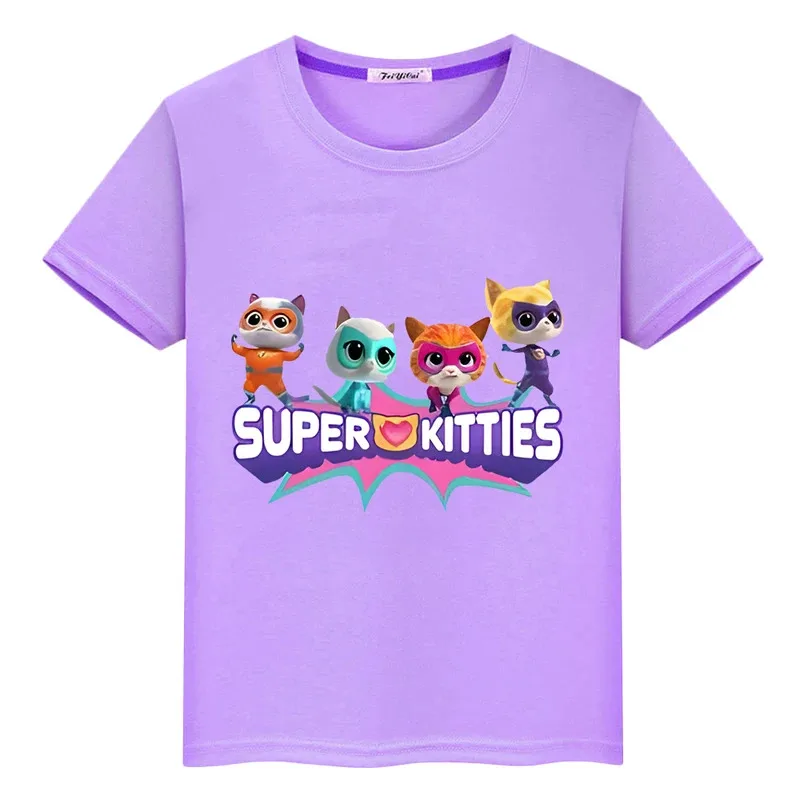 Camiseta de algodón 100% de Super Kitties, camisetas cortas estampadas, camiseta del orgullo de dibujos animados y2k de una pieza para niños, camisetas de Anime de verano, ropa para niños y niñas