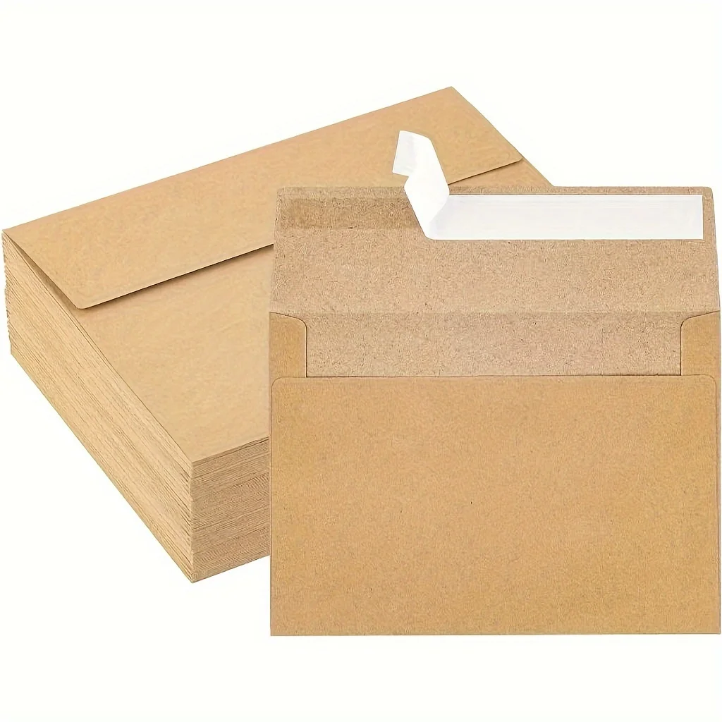 

5Pcs brown kraft paper self-sealing envelope, 4 × 6/5 x 7 inches, greeting card envelope, kraft paper mailing envelope, invitation envelope, postcard envelope