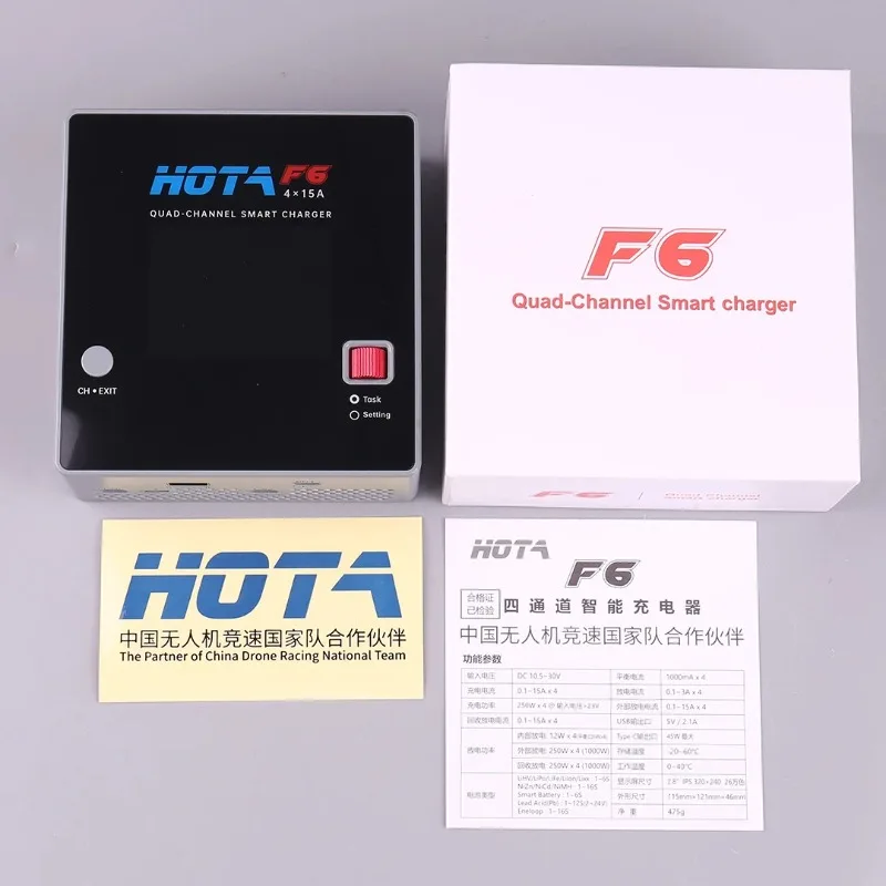 

HOTA F6 КВАРАНАЛЬНОЕ SMART Зарядное устройство DC1000W 4*15A для Lipo LiIon NiMH Lipo Балансное зарядное устройство Разрядник с USB 45W Type-C