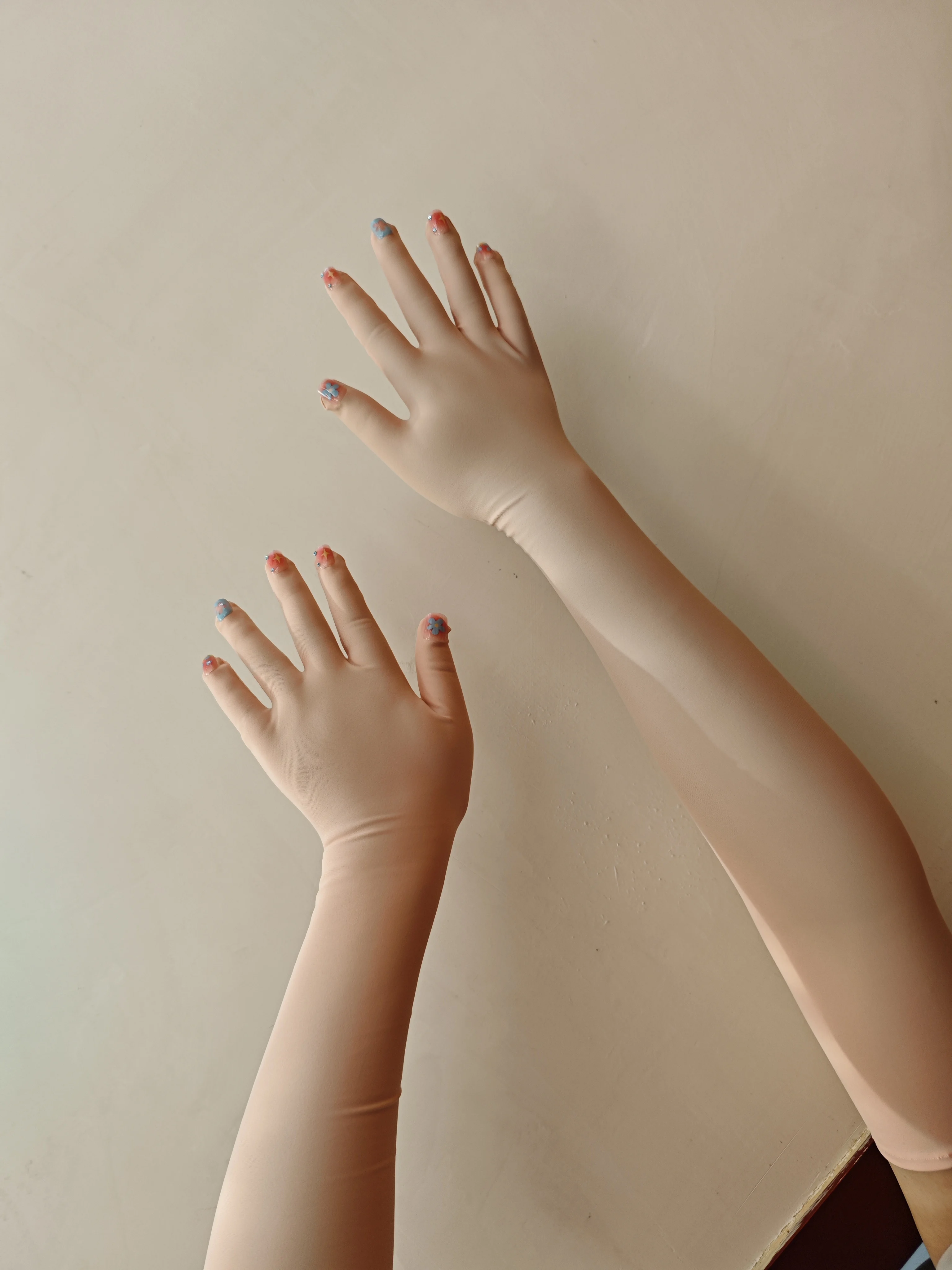 crossdress Cosplay female and male flesh/pink flesh kigurumi zentai skin long gloves with nails service