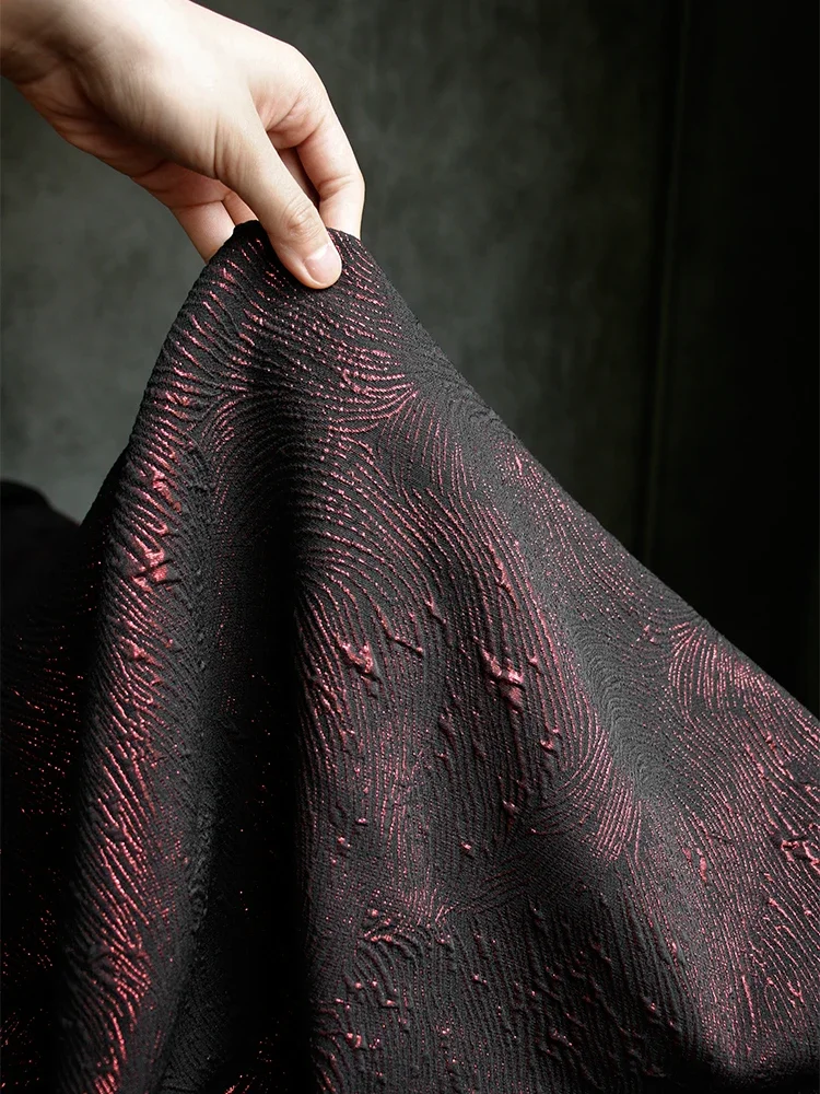 Dark Red Textured Small Embossed Three-dimensional Textured Jacquard Fabric Trousers Diy Gift Clothing Stripes Designer Fabrics