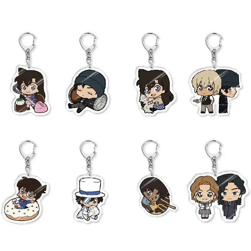 6/8pcs/Set Anime Detective Conan Keychain Edogawa Haibara Ai Mouri Ran Cosplay Q Version Figures Acrylic Pendant Key Chain