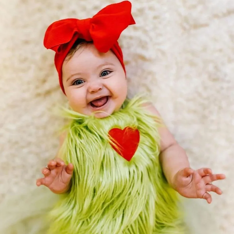 Halloween Newborn Baby Girl Boy Bodysuit Heart Applique Halter Neck Sleeveless Jumpsuit Solid Color Bow Headband Leg Warmer