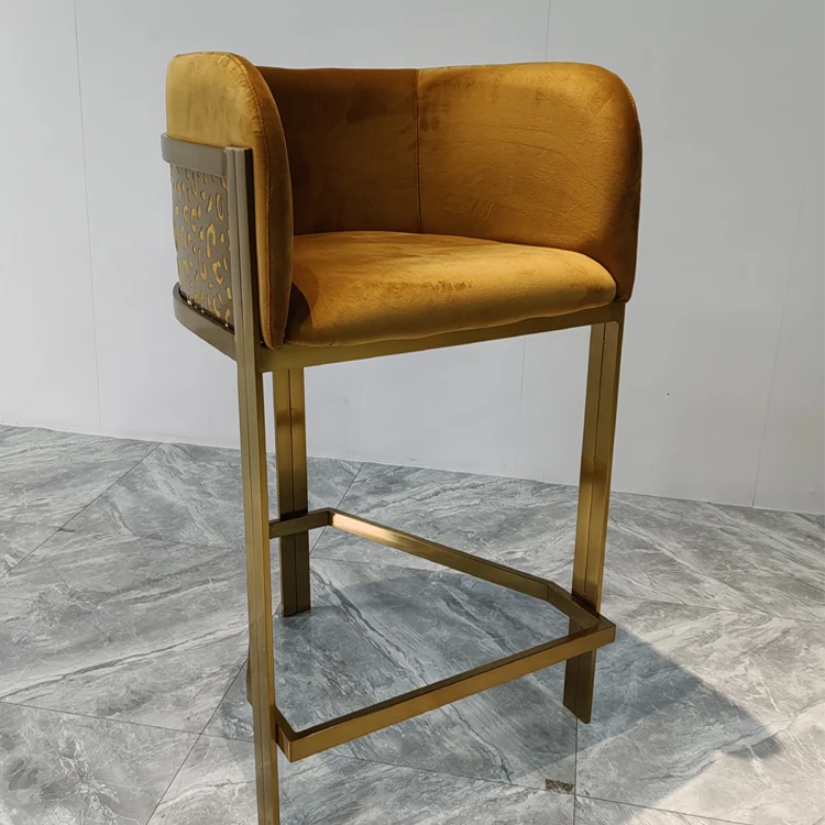 

Luxury High End Bar Stool New Modern Stainless Steel Velvet Bar Chair Furniture Wholesale