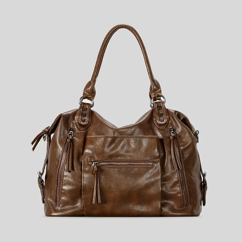 

Vintage Large Capacity Shoulder Bag Women Luxury Soft Leather Tote Bag Fashion Motorcycle Crossbody Bag Travel Commuter Handbag