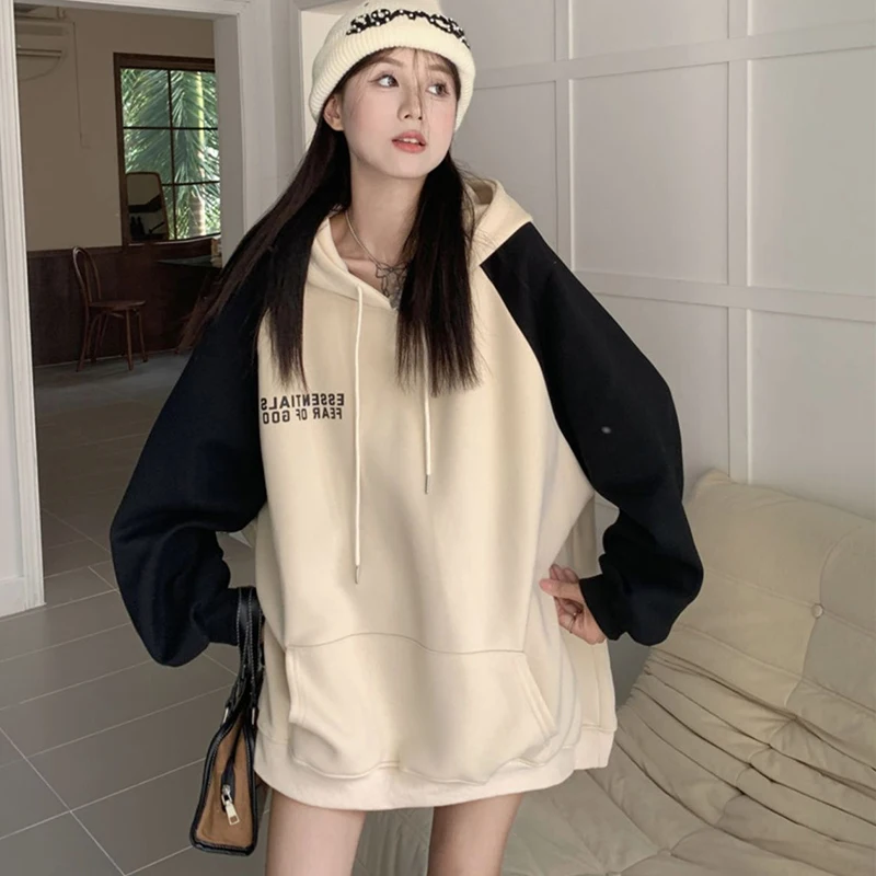 

Oversized Hoodie Sweatirt ex Autumn New Color Blo Loose American Retro Pullover Fce Lined Couple Coats