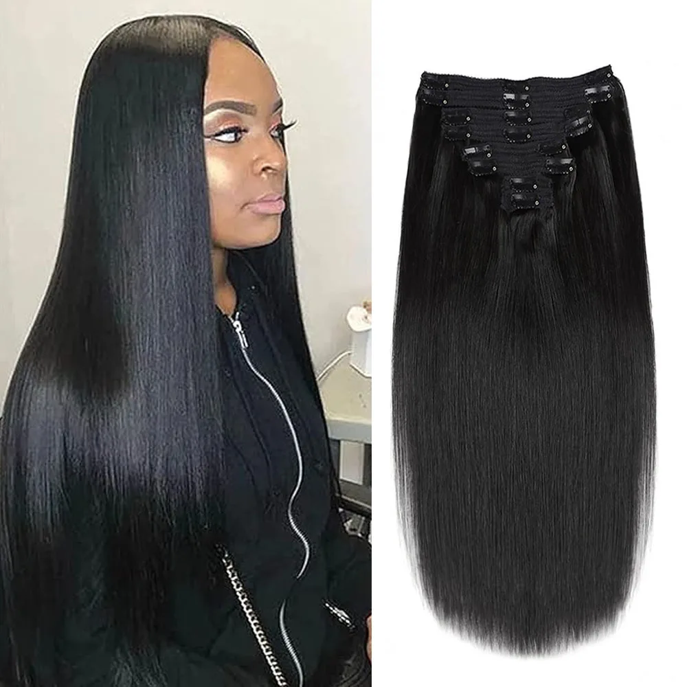 Clip In Menselijk Haar Extensie Zijdeachtig Recht Vol Hoofd Haar 8 Stuks Dubbele Inslag Rechte Clip Ins Vrouwen Braziliaanse Remy Haar 26 Inch