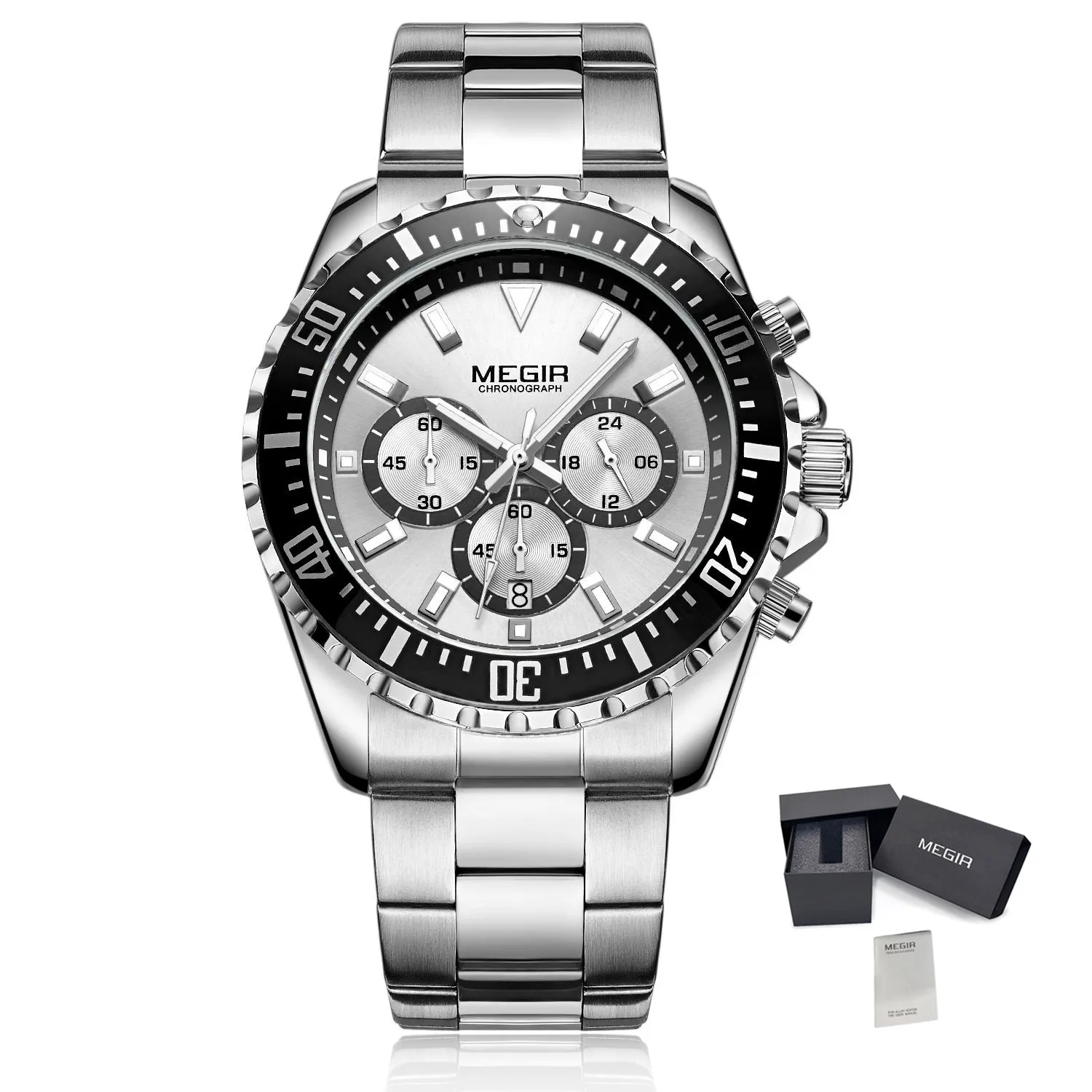 MEGIR Original Luxury Men Business Quartz Watches Stainless Steel Chronograph Military Wristwatch Clock Relogio Masculino 2064