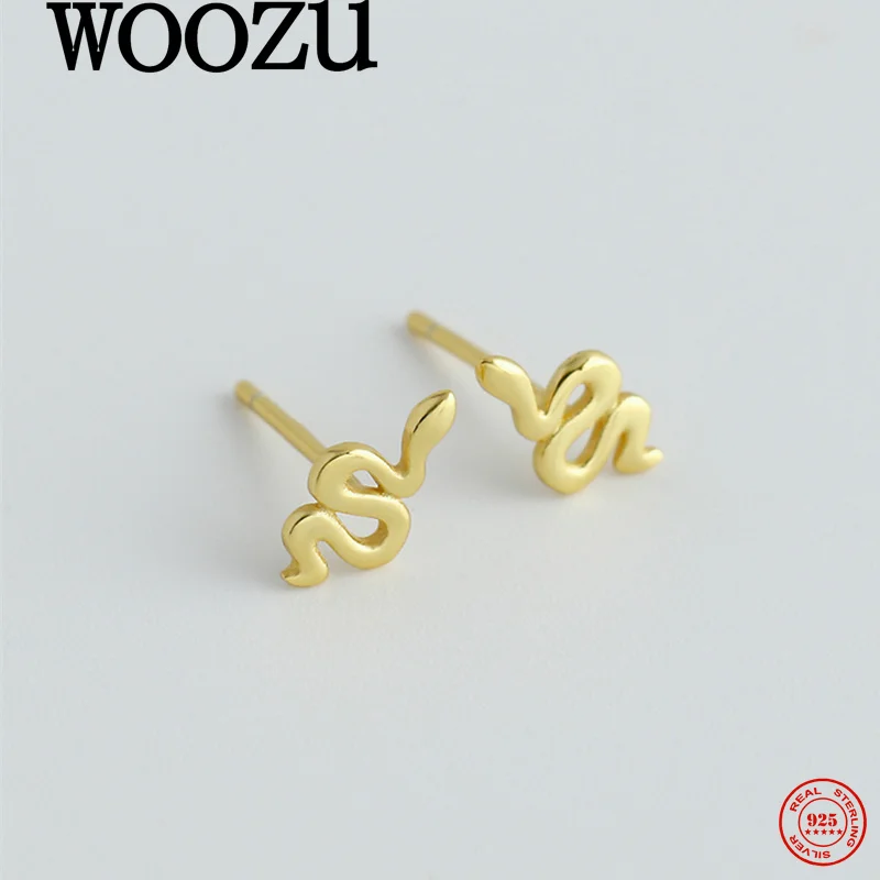 

WOOZU стерлингового серебра 925 пробы, темпераментные серьги-гвоздики в стиле панк со змеей для женщин, вечерние, готический дизайн, модные изысканные ювелирные аксессуары