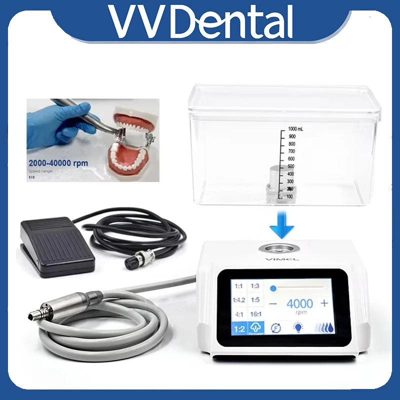 

Электрический бесщеточный микромотор VVDental с LED-подсветкой и сенсорным экраном, резервуар для воды 1000 мл, подходит для угловых наконечников 1:1/1:5/16:1