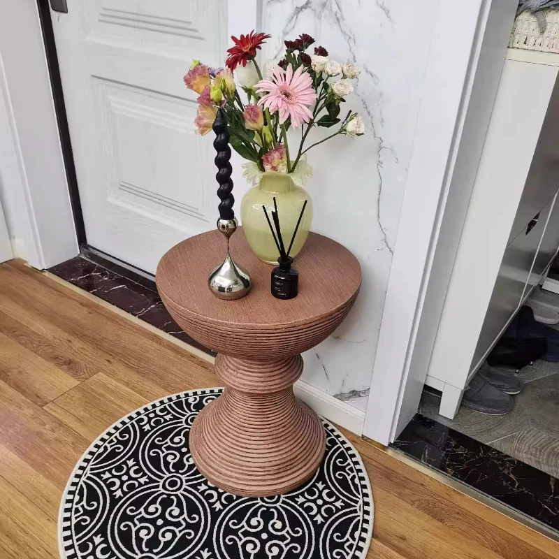 

Modern Minimalist Wood Grain Imitation round Coffee Table Retro Sofa End Side Table for Living Room Art Home Furniture