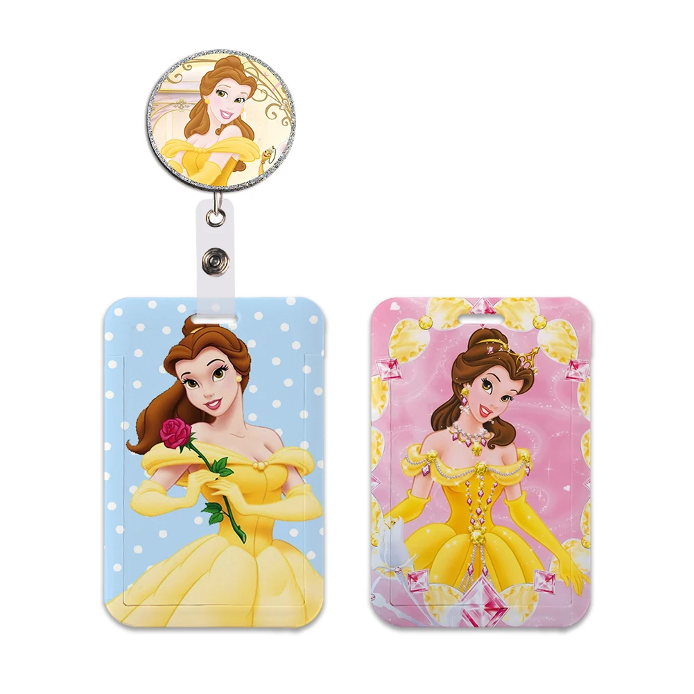 

Belle Princess Beauty and the Beast Card Holder Work Permit Name Badge Keychains Student Lanyard Hard Plastic Card Protector