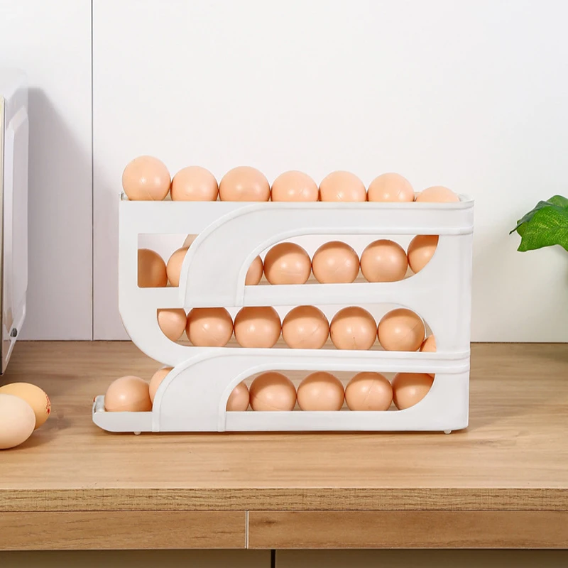 Use Automatic Roll-down Egg Storage Box Kitchen Refrigerator Side Door Egg Preservation Rack 30 Pieces To Pack Egg Boxes