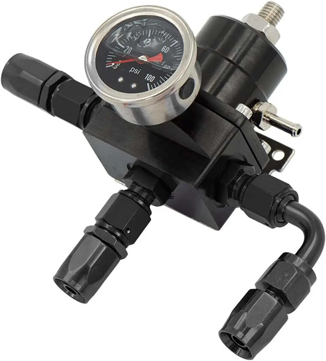 Universele verstelbare brandstofdrukregelaarset 100 psi Guage AN6 fitting zwart