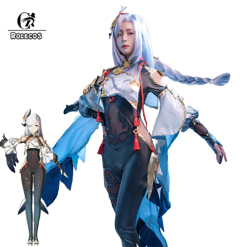 

ROLECOS Shenhe Cosplay Costume Genshin Impact Shenhe Cosplay Costume Women Sexy Jumpsuit Outfits Halloween Full Set
