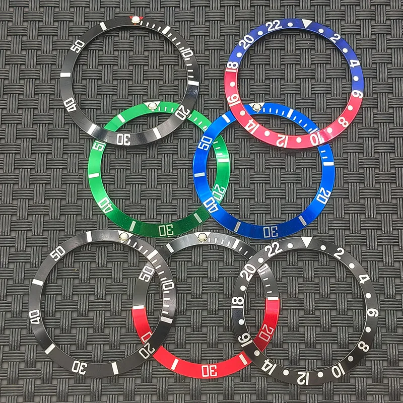 Mod NH35 NH36 Custodie Anello con castone in alluminio curvo 37,5 mm x 30,7 mm Adatto per Submariner NH35 NH36 Custodie per orologi subacquei da uomo Parti ad anello