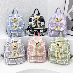 Mochila impressa com urso infantil, mochila de lona pequena, mochila infantil primária, para meninos e meninas, jardim de infância, moda