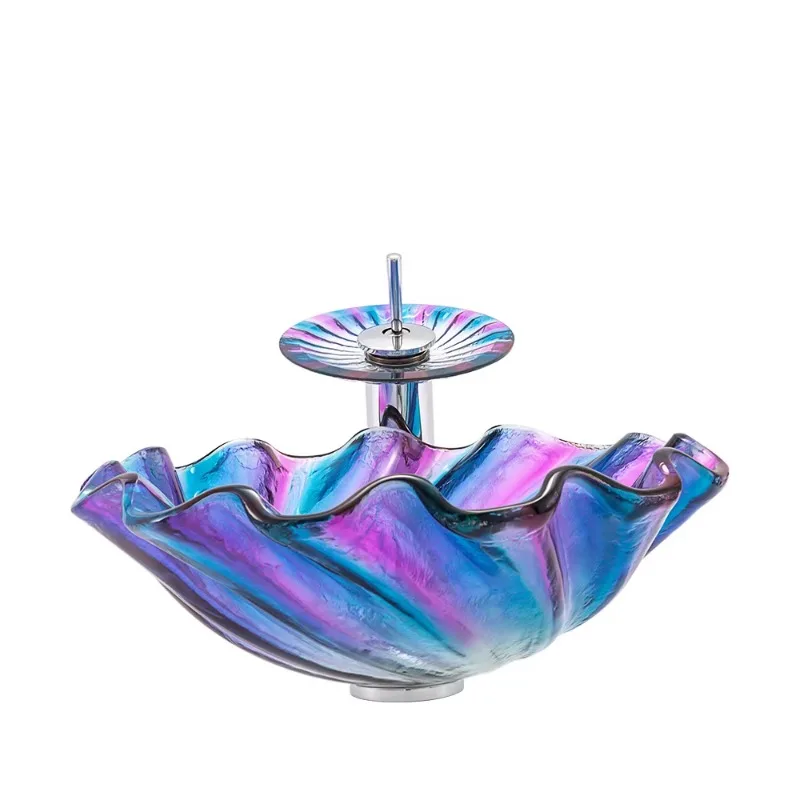 

Modern hotel countertop washbasin small bathroom tempered glass washbasin home color art