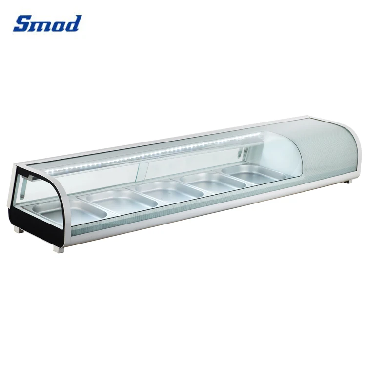 Smad Comercial Curvo Vidro Chiller, Food Display Cabinet, Sushi Showcase, 42L a 132L