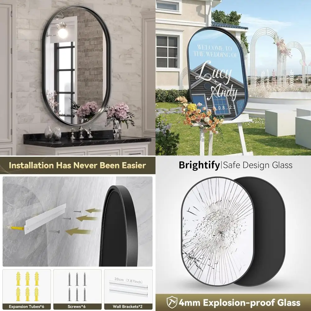 

Modern Black Framed Wall Mirror, 24x36 Inches, Ideal for Bathroom Vanity and Living Room Decor