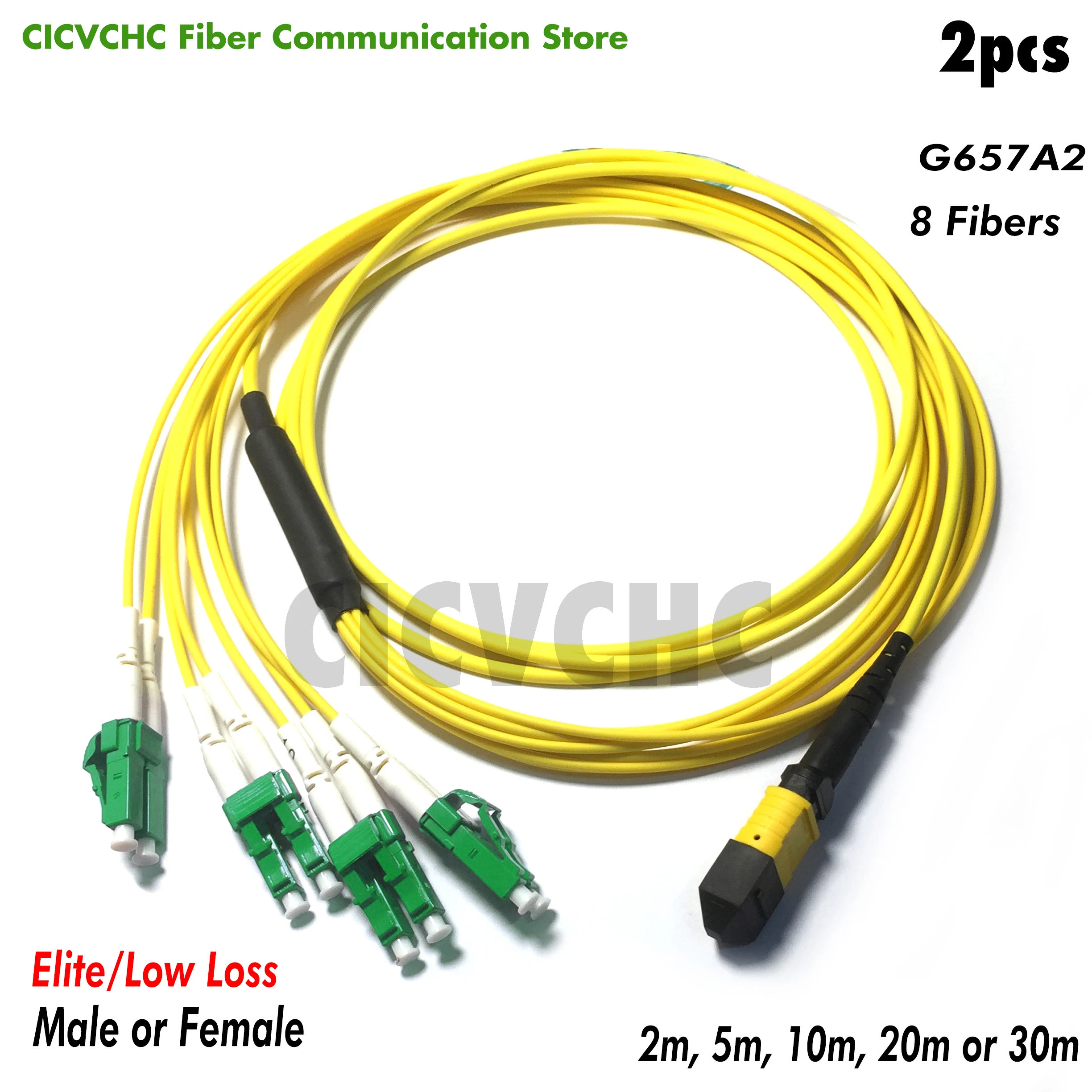 2pcs 8 fibers-MPO/APC(Elite)-Duplex LC/APC -Low loss-Fanout-G657A2-2m to 30m/QSFP+ till SFP+