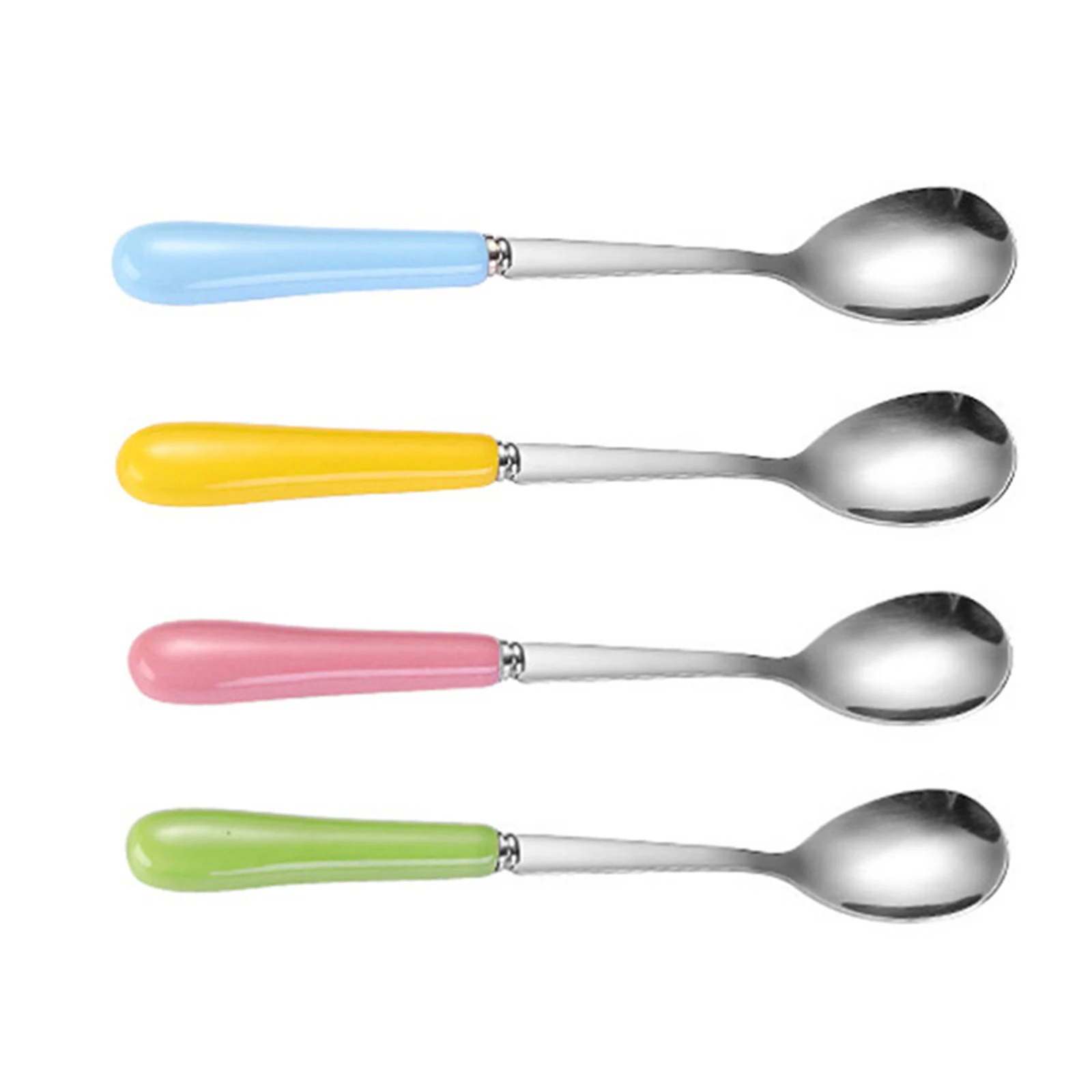 

4Pcs Kitchen Spoon Set Stainless Steel Ceramic Handle Ice Tea Coffee Spoon Multi Function Mixing Serving Tool for Baking and