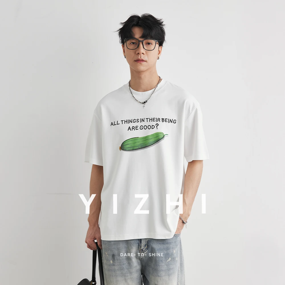 

Men's Heavyweight 210g Modal Digital Printing Funny Loofah Print Short Sleeve T-Shirt 2026 Summer Loose Casual Half Sleeve