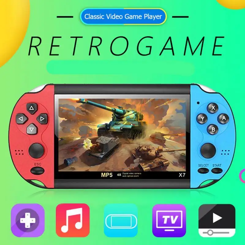 2023 Newest X7 Retro Handheld Game Console 4.3 Inch HD Screen Portable Audio Video Player Classic Play Built-in10000+ Free Games