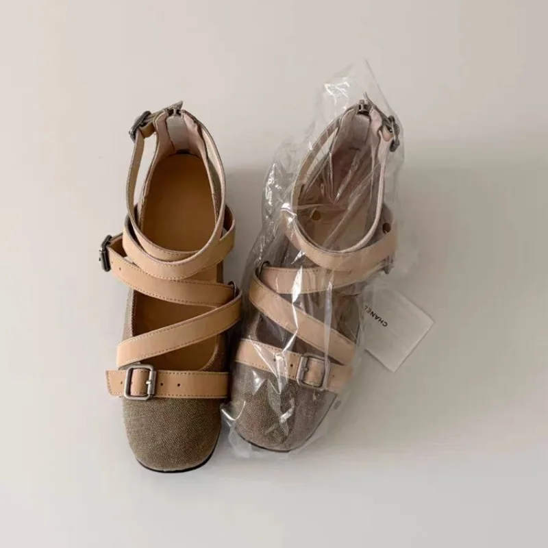 Design Round Toe Women Ballet Flats 2025 Ins Style Buckle Belt Ballerina Shoes Light Comfortable Leisure Female Girls Footwear