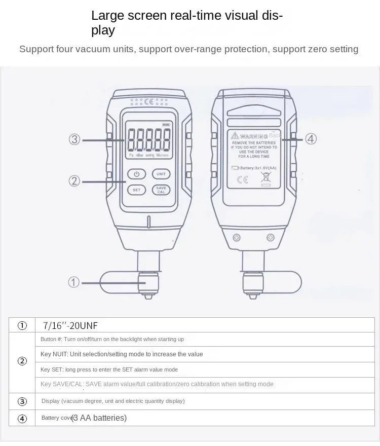 VMV-1 Digital Display Vacuum Gauge Absolute Pressure Gauge Digital Display Electronic High-precision Pressure Counter